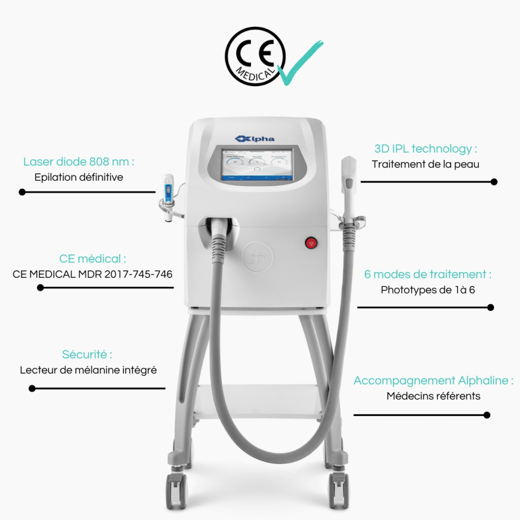 Appareil ALPHA de FormaTK distribué par Keros Technology, équipé d'un applicateur laser diode 808 nm
